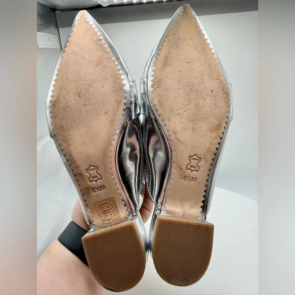 Tory Burch Rosalind Pointed-toe mule‎ in Metallic Silver Leather Size 6.5